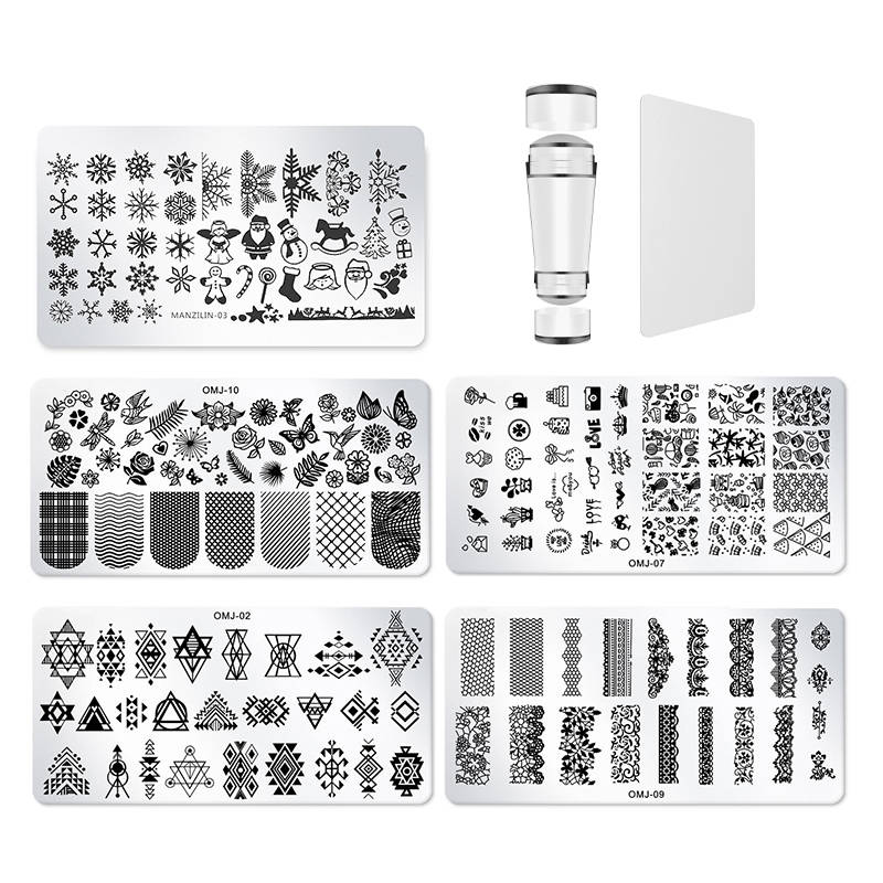 5 Sheet Nail Stamping Plate Set With Stamp And Scraper - No.1