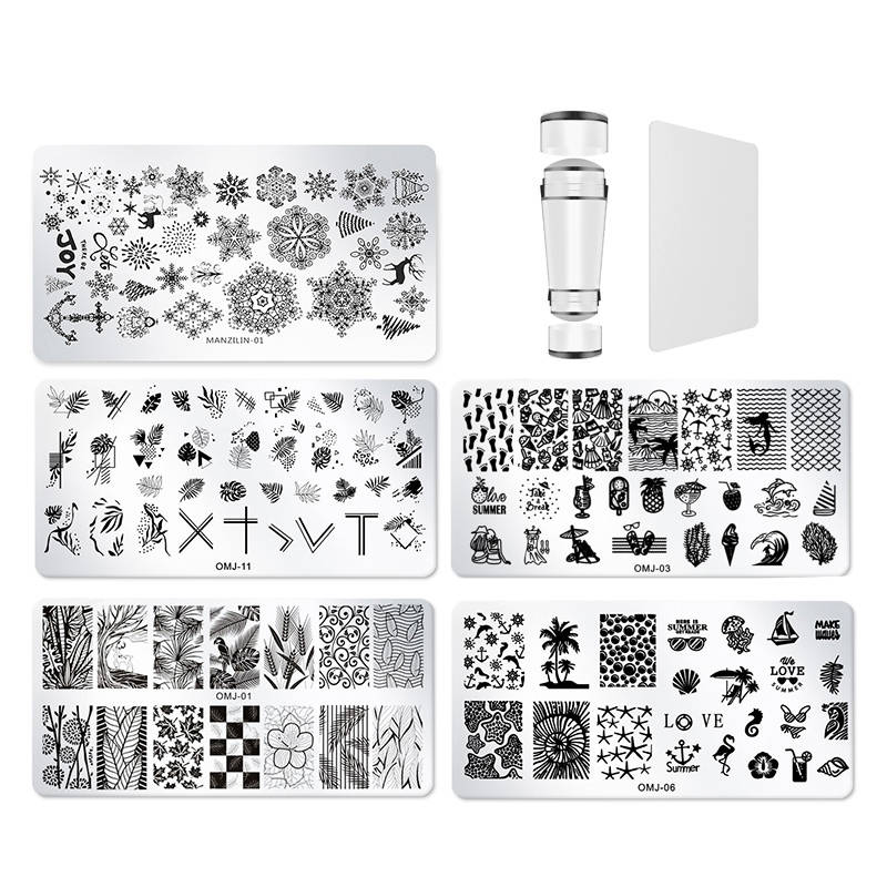 5 Sheet Nail Stamping Plate Set With Stamp And Scraper - No.2