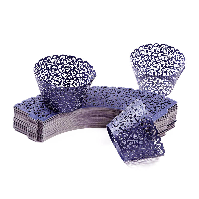 DHAO 50 Pieces Cupcake Wrappers Lace Cupcake Liners - Blue
