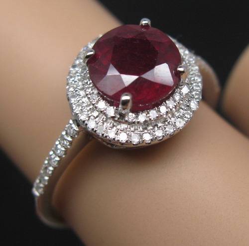 **R35000**2.97ct Solid 14K White Gold Natural Diamond Blood Ruby Engagement Wedding Ring