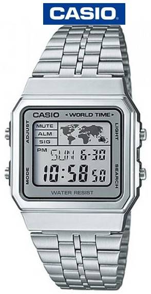 Casio Mens Retro Digital Silver Stainless Steel Wrist Watch (A500WA-7DF) - Casio