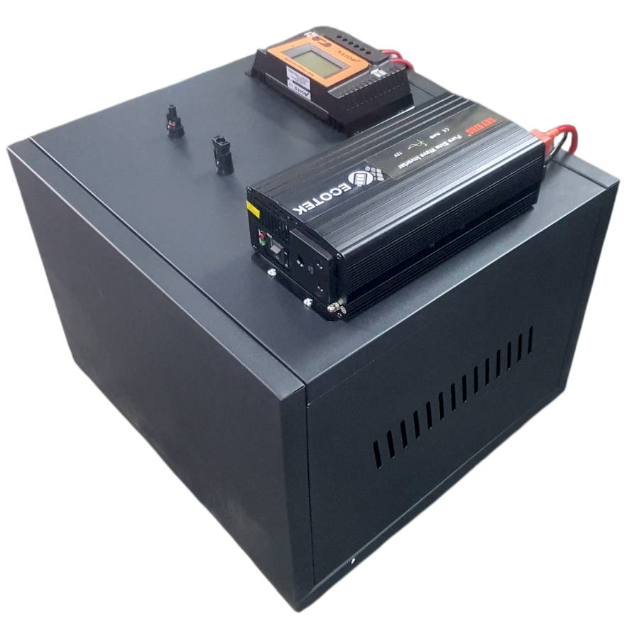 ADA85C ECOTEK - Back-Up Power UPS. 2KW Pure sign Inverter PV In. Batt Lithium 2x12V 100Ah.+ Cabinet