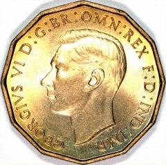 New Brass Threepence for George VI in 1937