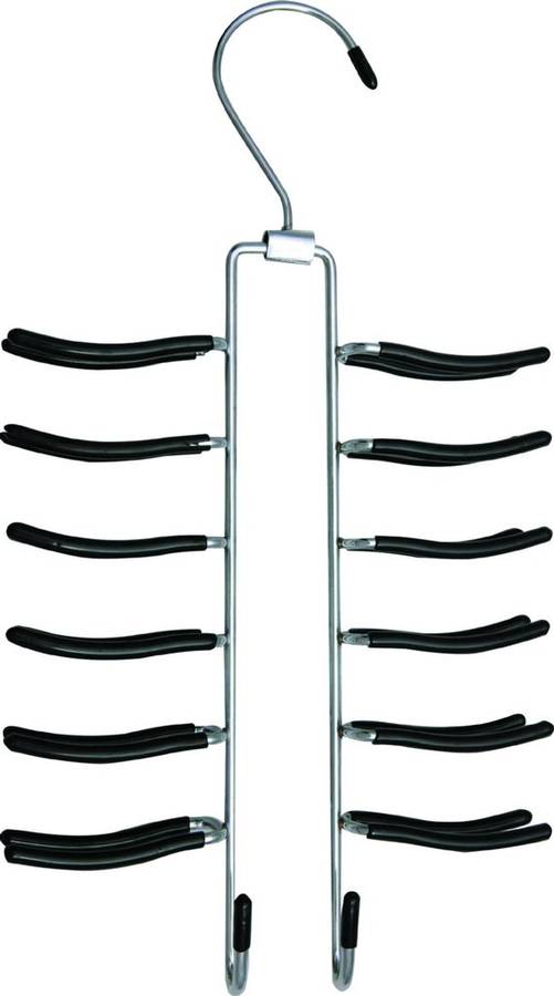 Chrome and black space saver tie and belt hanger
