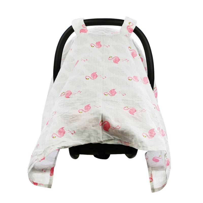 Baby Muslin Car Seat Sunshade Canopy Flamingos