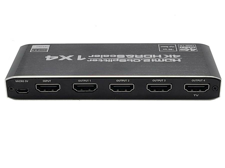 HDMI 4-Way Splitter 4K 60 Hz fps HDR HDCP 2.2 1x4 Scaler with EDID 120 Hz