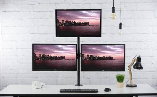 Triple Monitor Desktop Vesa Mount/Bracket - Provide 360° Rotation- 180° Swivel- and 45° Tilt