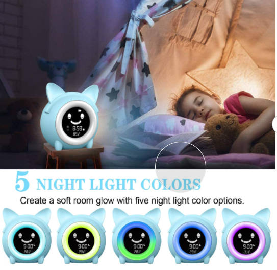 Child Sleep Training Digital Alarm Clock with 5 Color Night Light Frog