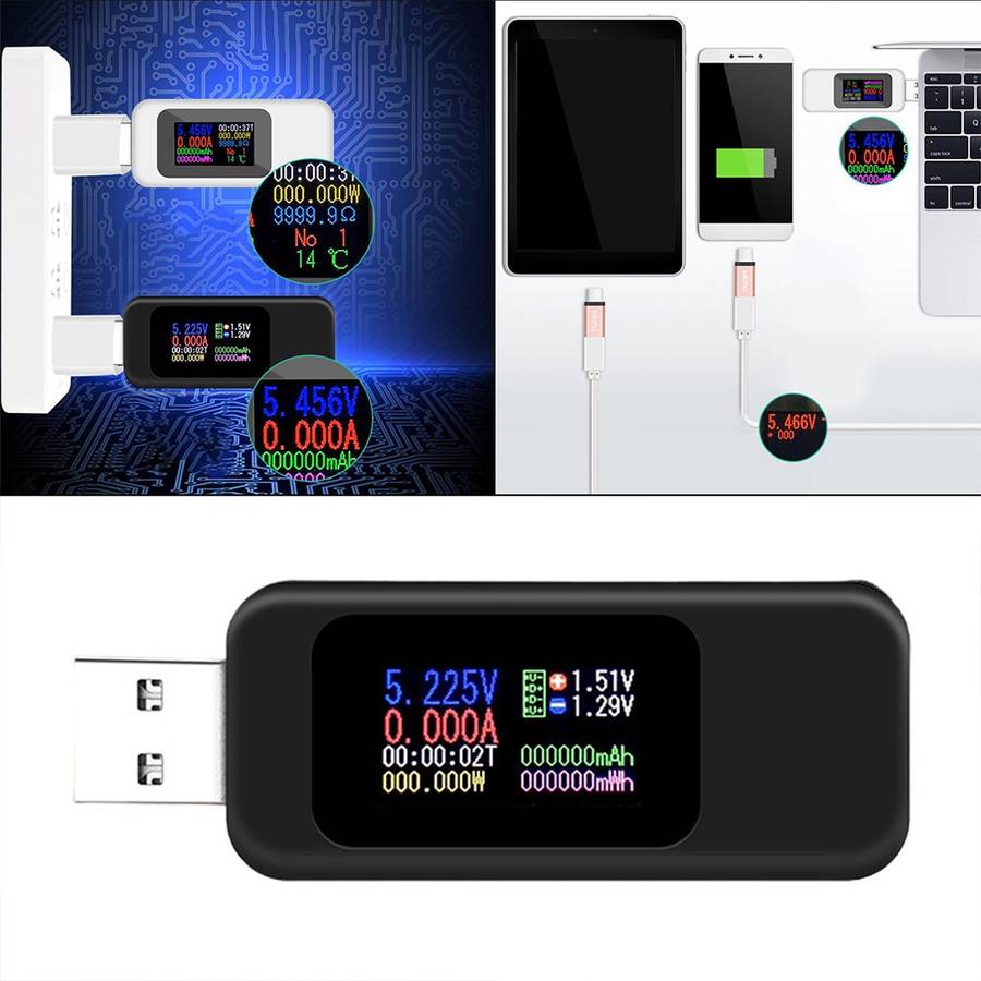 10 in 1 USB Multifunction Voltmeter Current Tester -  LCD Display /  4-30V / 0-5.1A