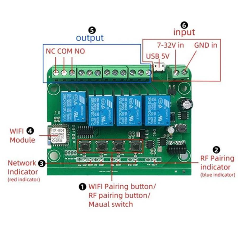 EWELINK WiFi / RF 4 Channel Inching Relay Momentary/Self-Locking/Interlock Switch Module (ST-DC4)