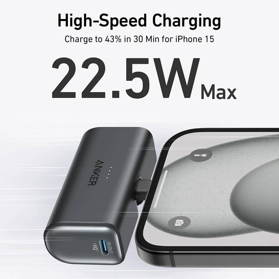 Anker Nano Power Bank - 22.5W / 5000mAh / Built-In USB-C Connector Black