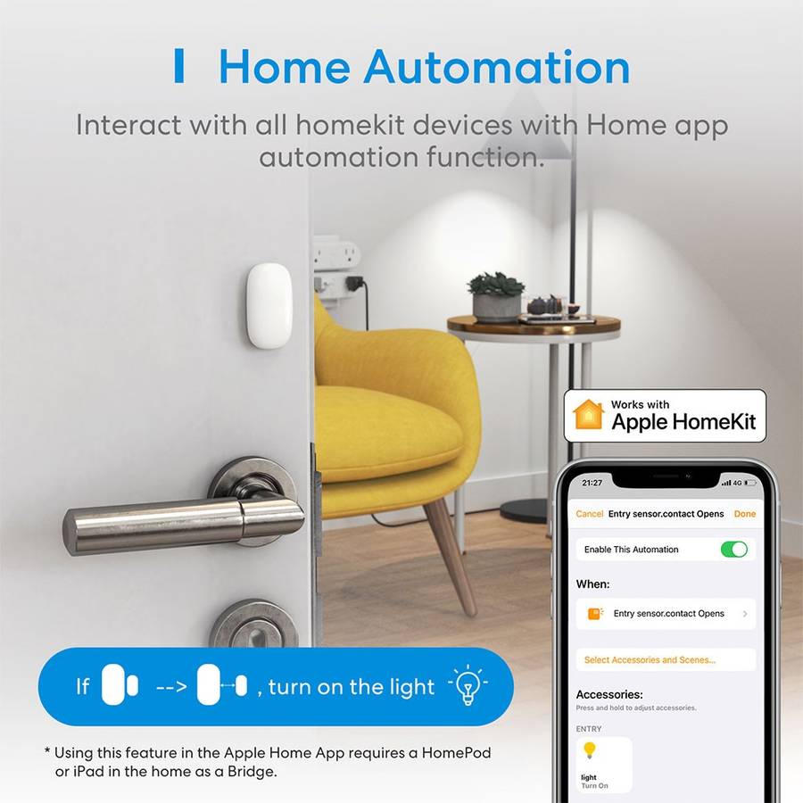 Meross Smart Door and Window Sensor - works with Apple HomeKit / Amazon Alexa and SmartThings (EX...