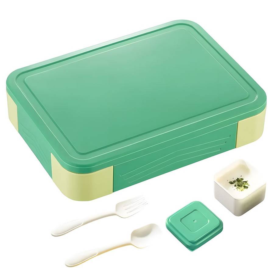 Colorful Compartment Lunchbox - with a fork- spoon- and small container Watermelon + Teal