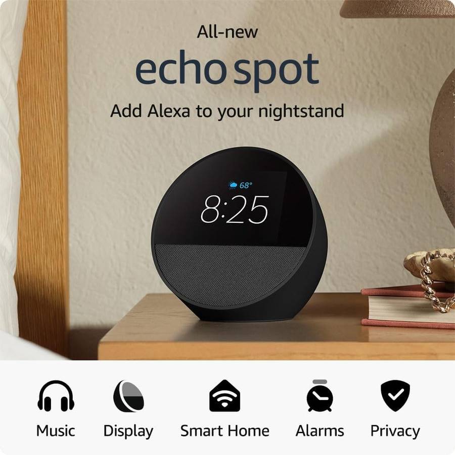Amazon Echo Spot (2024) - Smart Alarm Clock with Vibrant Sound White