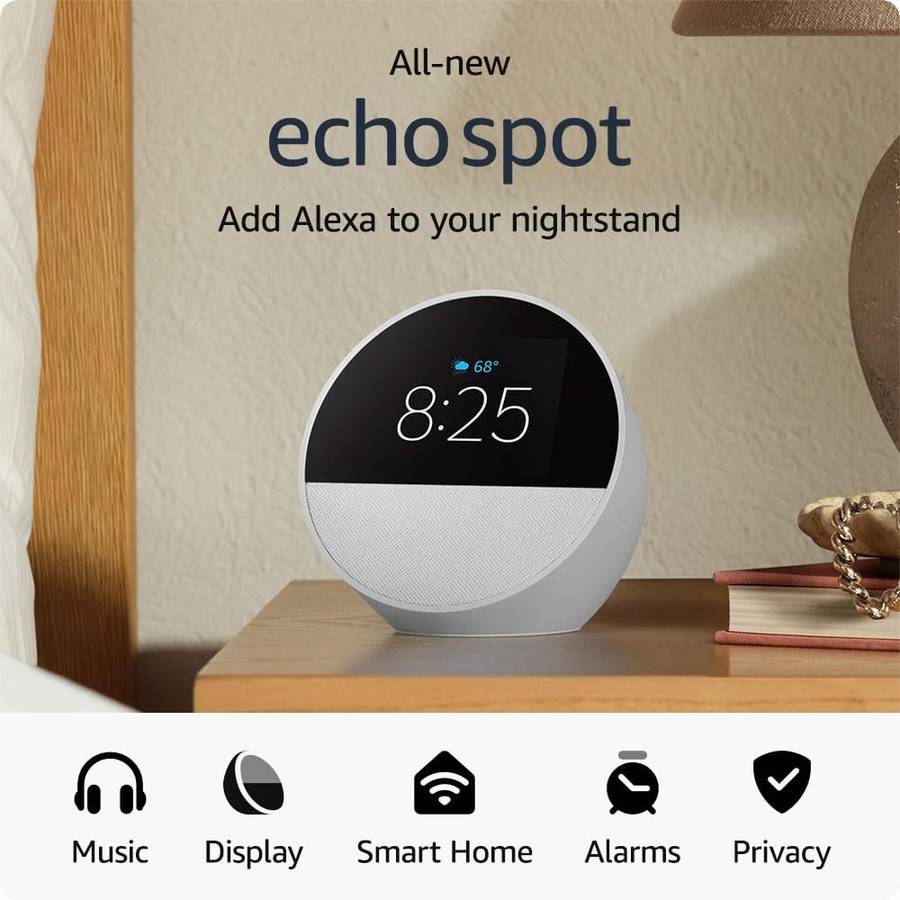Amazon Echo Spot (2024) - Smart Alarm Clock with Vibrant Sound White