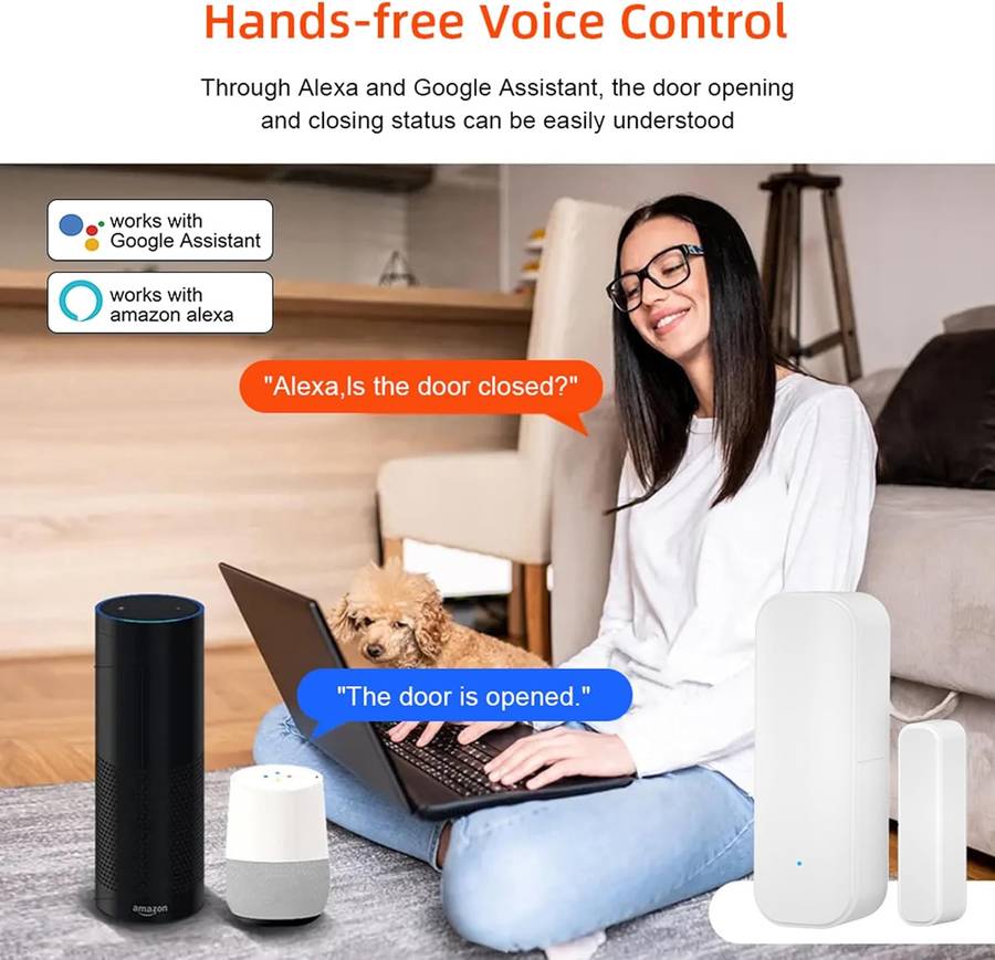 Tuya Smart Wi-Fi Door & Window Sensor - Remote Alerts & Works with Alexa/Google Home (White)
