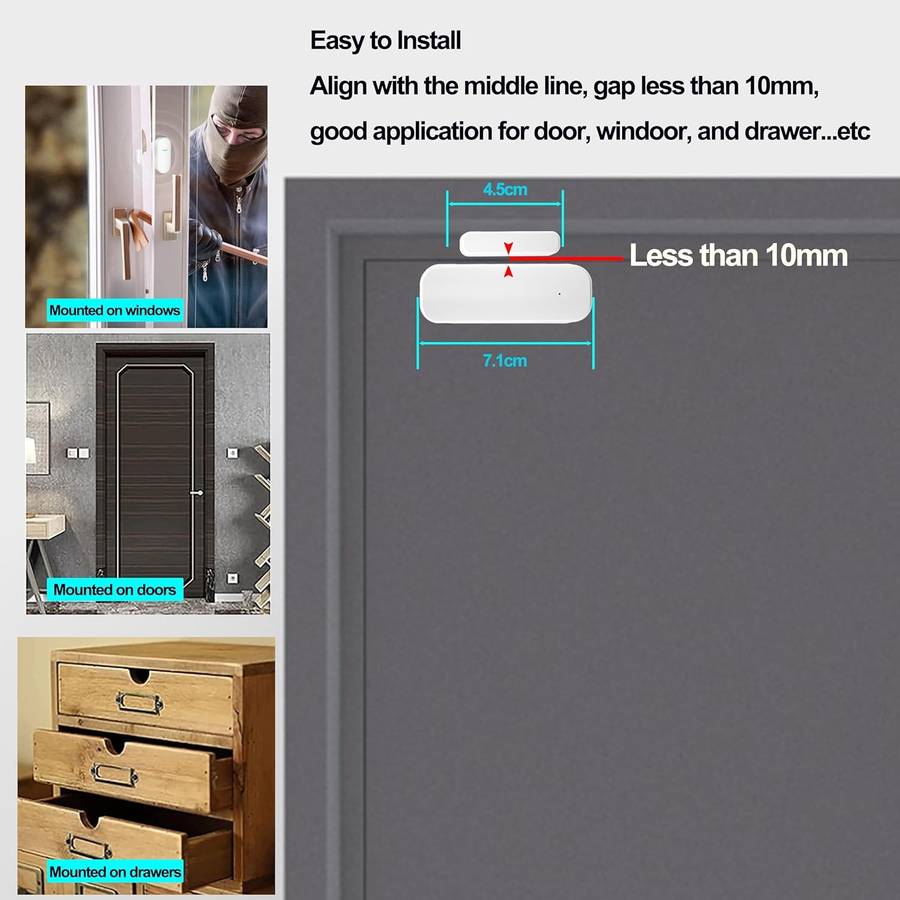 Tuya Smart Wi-Fi Door & Window Sensor - Remote Alerts & Works with Alexa/Google Home (White)
