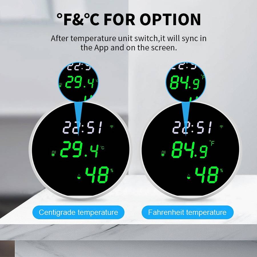 Tuya Smart Wi-Fi LED Sensor (Temperature & Humidity) - Smart Home Climate Sensor (Hygrometer Ther...