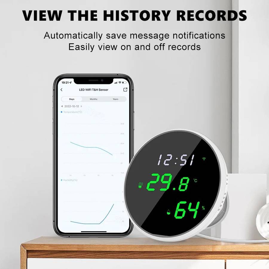 Tuya Smart Wi-Fi LED Sensor (Temperature & Humidity) - Smart Home Climate Sensor (Hygrometer Ther...