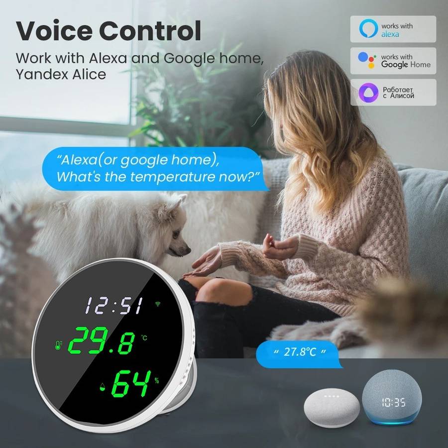 Tuya Smart Wi-Fi LED Sensor (Temperature & Humidity) - Smart Home Climate Sensor (Hygrometer Ther...