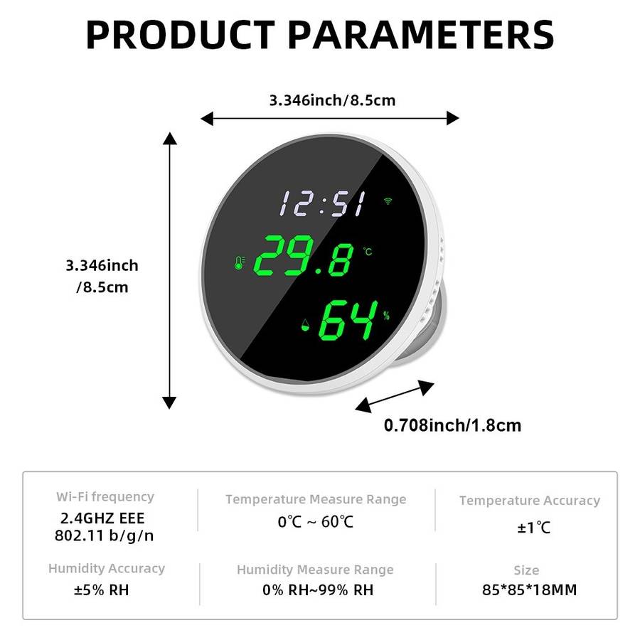 Tuya Smart Wi-Fi LED Sensor (Temperature & Humidity) - Smart Home Climate Sensor (Hygrometer Ther...