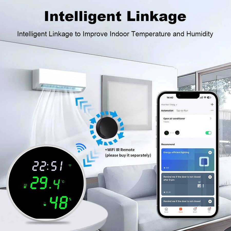 Tuya Smart Wi-Fi LED Sensor (Temperature & Humidity) - Smart Home Climate Sensor (Hygrometer Ther...