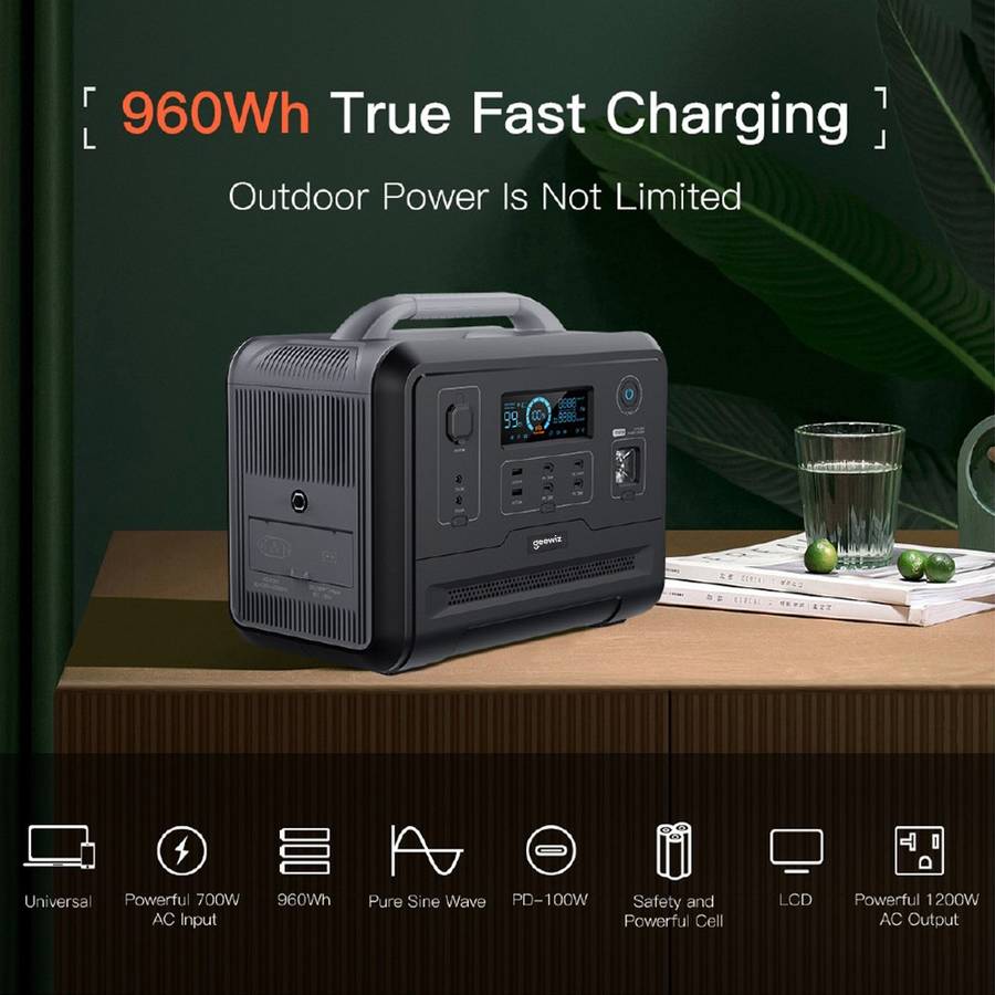 Geewiz 1200W Portable UPS Power Station Kit - 960Wh LIFEPO4 / Pure Sine Wave / 2HR Quick Charge -...