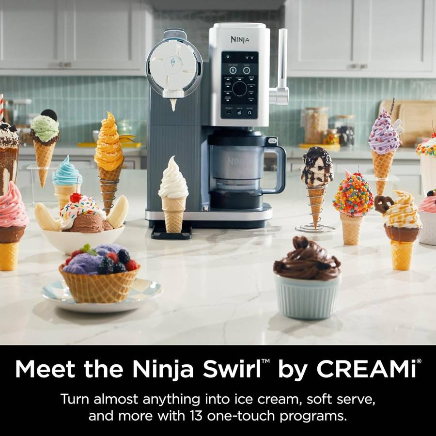 Ninja Swirl Ice Cream & Soft Serve Maker | 13-in-1 | Low-Calorie & Custom Treats | Includes 2 Pints