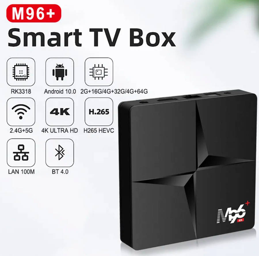 M96+ 4K Android TV Media Player (4GB/ 32GB) 2.4G 5G WiFi Bluetooth 4.1 Support 4K H.265