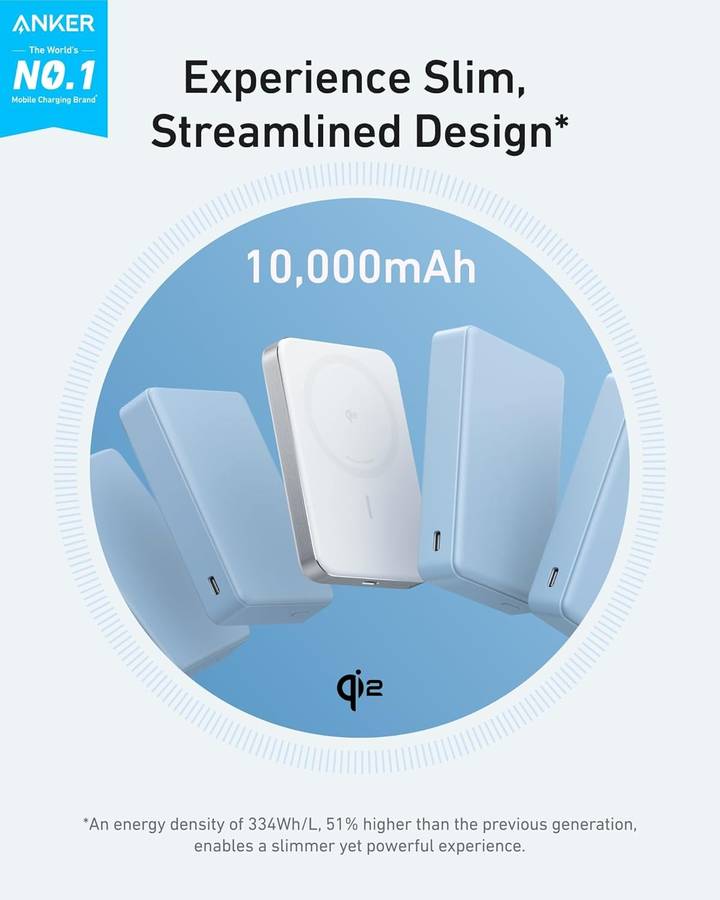 Anker MagGo Power Bank- Ultra Slim 10000mAh Magnetic Battery Pack- Qi2 Certified- Portable- 15W U...