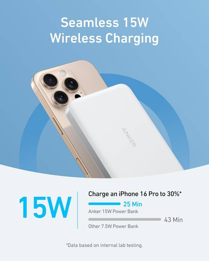 Anker MagGo Power Bank- Ultra Slim 10000mAh Magnetic Battery Pack- Qi2 Certified- Portable- 15W U...