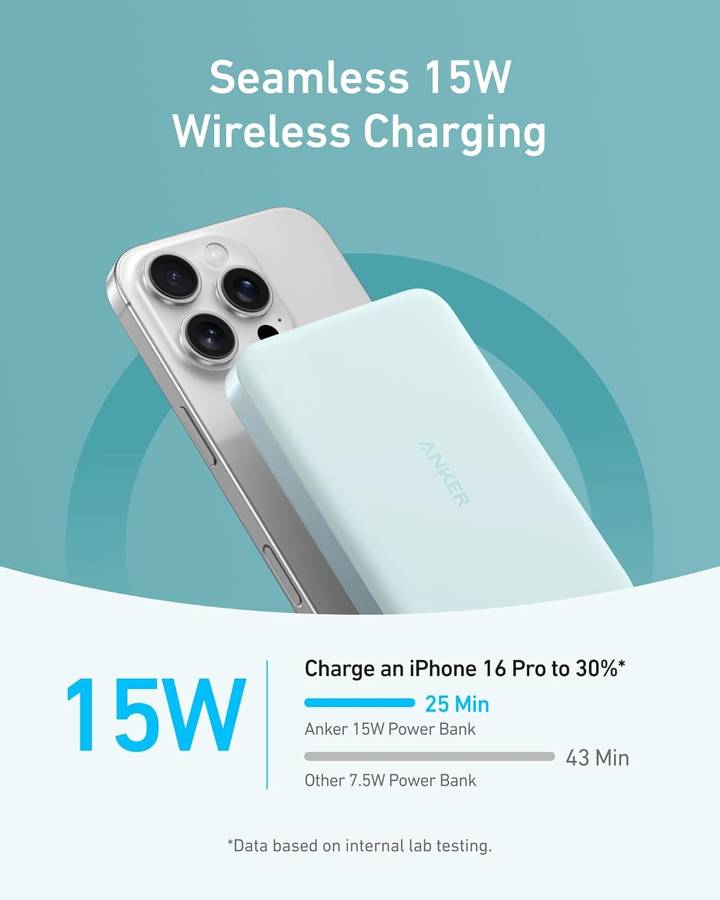Anker MagGo Power Bank- Ultra Slim 10000mAh Magnetic Battery Pack- Qi2 Certified- Portable- 15W U...