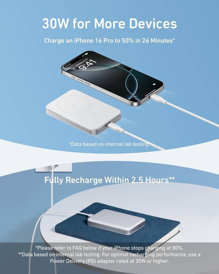 Anker MagGo Power Bank- Ultra Slim 10000mAh Magnetic Battery Pack- Qi2 Certified- Portable- 15W U...