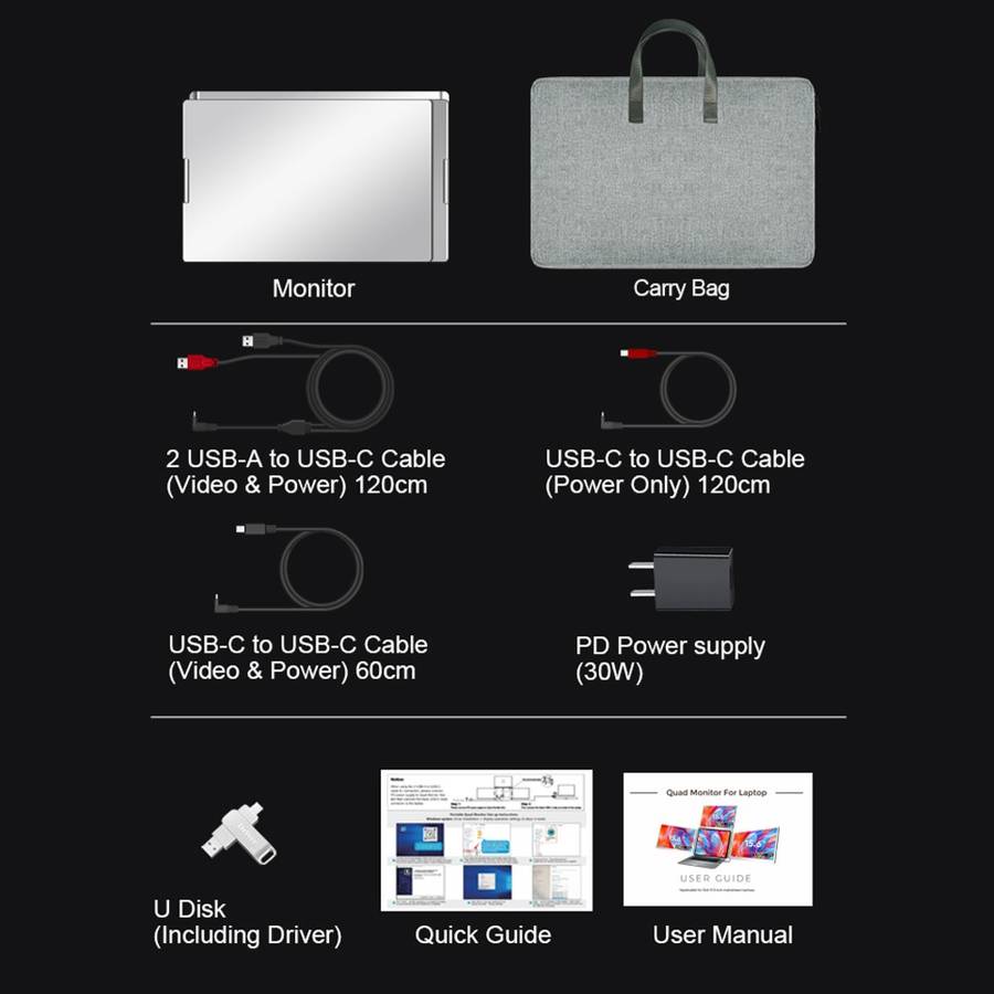 Portable Triple Screen Monitors  3 × 15.6 FHD IPS Foldable External Display with USB-C/HDM...