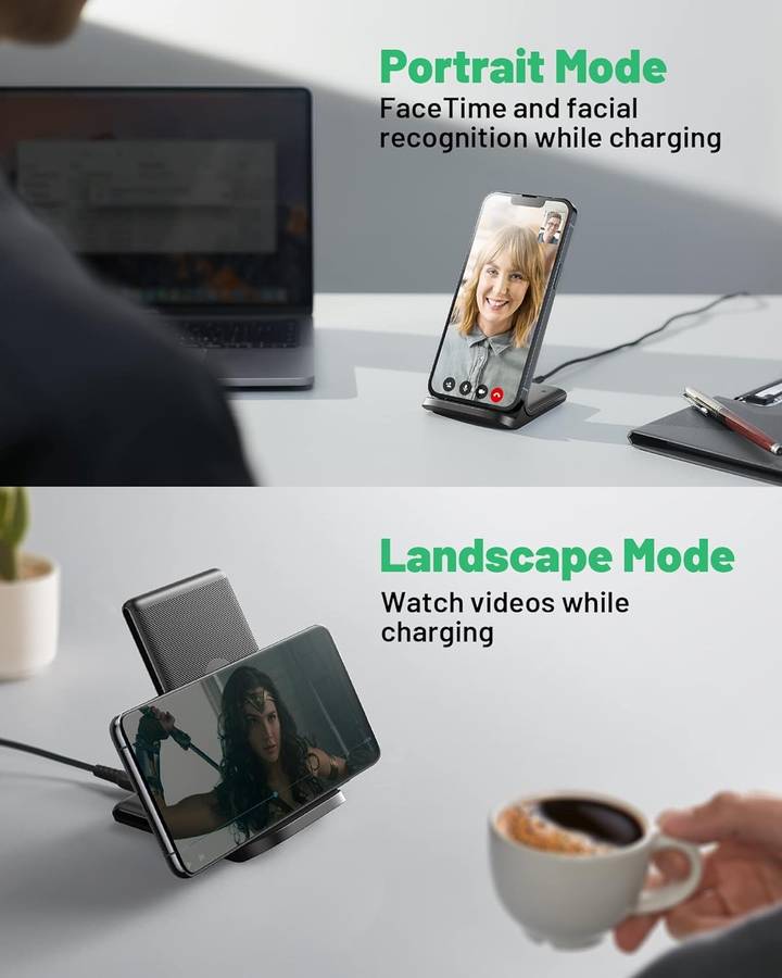INIU I211 Wireless Charger - 15W Fast Qi Certified Charging Station with Sleep-Friendly Adaptive ...