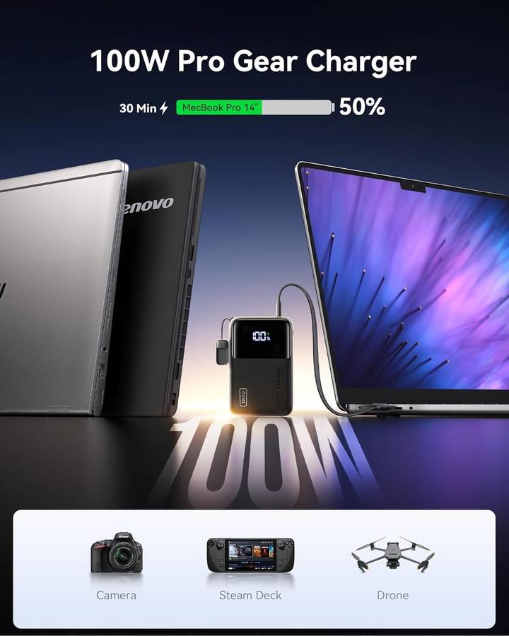 INIU 100W Mini Power Bank - 25000mAh with Smart Digital Display