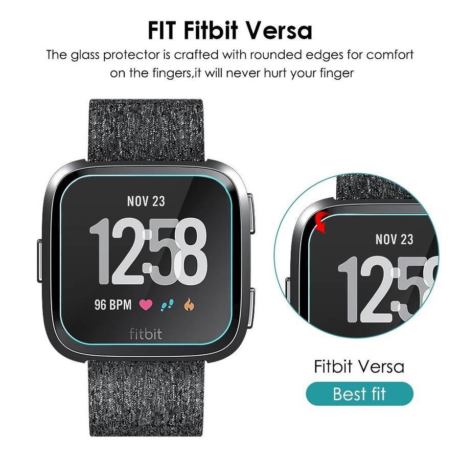Fitbit Versa Screen Protector 9H Tempered Glass Round Edge Crystal Clear (3 pack)
