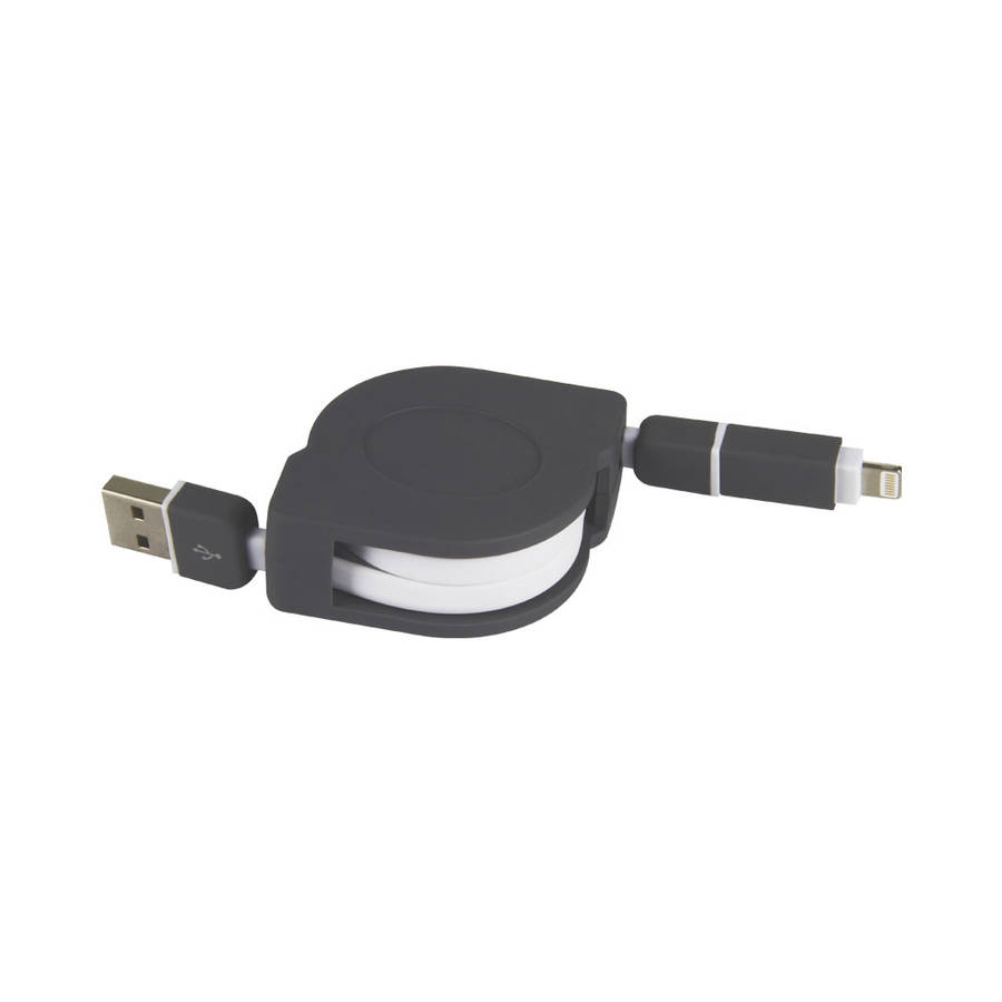 UNITEK 1M 2-IN-1 RETRACTABLE USB TO MICRO USB CABLE WITH LIGHTNING ADAPTER (white only)