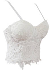 White Strap Bustier Bra, Crop Top Lace Camisoles Bra, Floar Lace Bustier Bra, #N8594