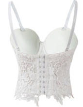 White Strap Bustier Bra, Crop Top Lace Camisoles Bra, Floar Lace Bustier Bra, #N8594