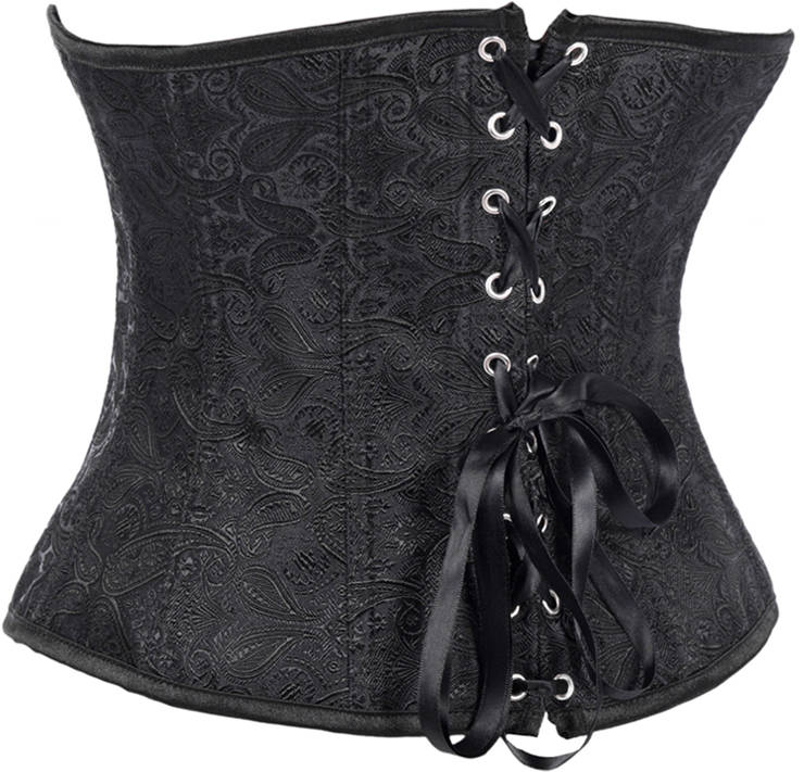 Embossed Underbust Corset, Black Underbust Corset, Floral Brocade Underbust Corset, #N8100