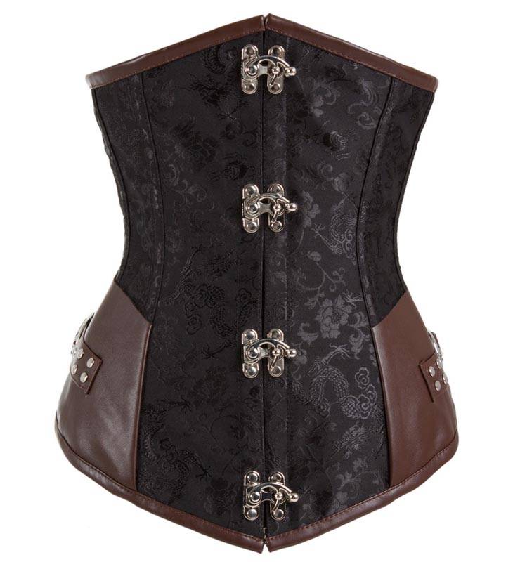 Steel Bone Corset, Sexy Black Jacquard Underbust Corset, Waist Cincher Underbust Corset, Cheap Vintage Busk Closure Corset, Women