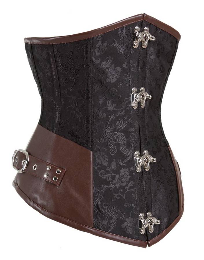 Steel Bone Corset, Sexy Black Jacquard Underbust Corset, Waist Cincher Underbust Corset, Cheap Vintage Busk Closure Corset, Women
