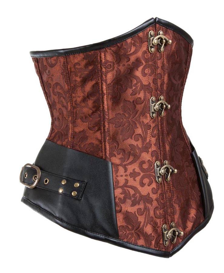 Sexy Brown Jacquard Underbust Corset, Steel Bone Corset, Waist Cincher Underbust Corset, Cheap Vintage Busk Closure Corset, Women