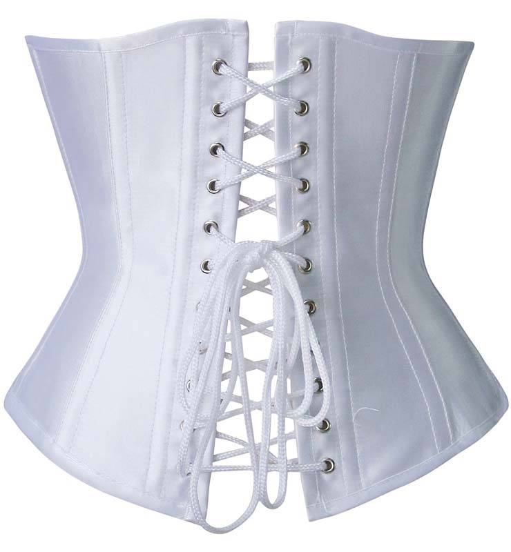Steel Boned Underbust Corset, Comfortable White Underbust Corset, Satin Busk Closure Lace Up Underbust Corset, Cheap High Quality Corset, #N9625