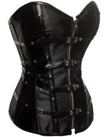Strapless Satin and Leather Corset, Buckle Studded Corset, Black Steampunk Rivet Overbust Corset, #N9169