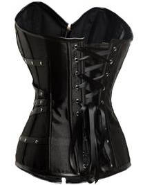 Strapless Satin and Leather Corset, Buckle Studded Corset, Black Steampunk Rivet Overbust Corset, #N9169