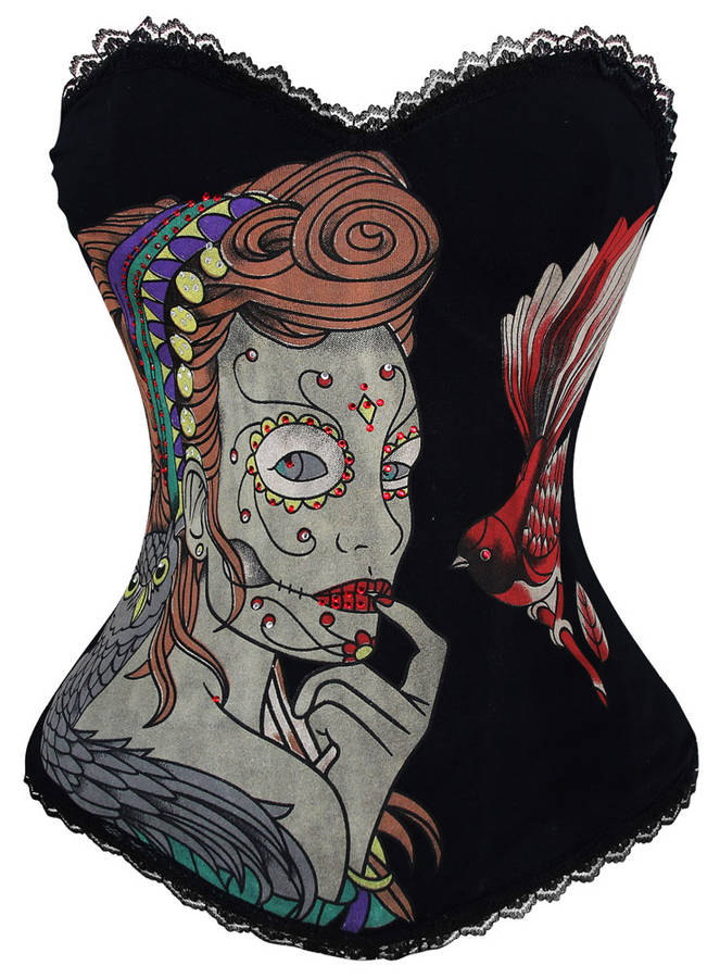 Magic Printed Rhinestone Corset, Naked Women printed Corset, Printed Rhinestone Corset, #N2912