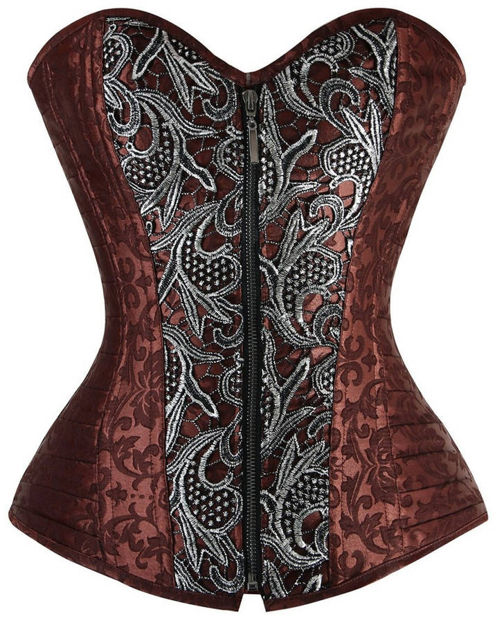 Overbust Steampunk Style Corset, Brown Brocade Corset, Steampunk Style Corset, #N4733