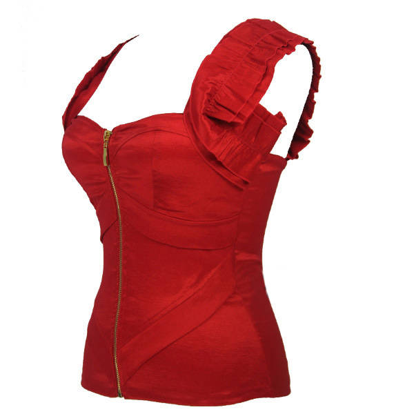 Fashion Folds Red Women Corset, Noble Red Zipper Outerwear Corset, Red Tank Bustier, #N9551